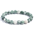 Natural green and white agate beaded bracelet with smooth polished stone beads - Green Spotted Stone / 6mm