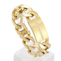 Gold-plated stainless steel Cuban link bracelet with iced-out cross rectangular plate - Gold Cross Style (KB164103-KFC)
