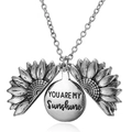 Silver sunflower locket necklace with You Are My Sunshine engraving on O-chain - Sunflower Pendant