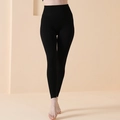 Pantalon de yoga sans couture noir à taille haute et texture côtelée pour le fitness - Noir