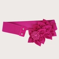 Elastic rose red waist belt with large 3D flower decoration and pearl accents - 75cm / Rose Red