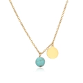 Gold stainless steel necklace with blue turquoise bead and polished round pendant charm - Gold Turquoise