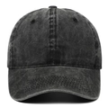 Washed vintage cotton baseball cap with six-panel design and curved brim in dark grey - Black