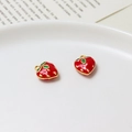 Miniature red strawberry enamel charms with golden accents for DIY jewelry making - 16#Strawberry No.2 (10*12mm)
