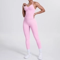 Conjunto de yoga rosa de dos piezas con sujetador halter y leggings de talle alto - XS / Rosa Barbie