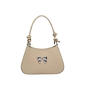 Minimalist beige crossbody bag with silver bow accent and knotted shoulder strap detail - Khaki
