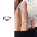 925 silver adjustable open ring featuring pink heart-shaped zircon stones - 517 Heart
