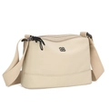 Mini beige nylon crossbody bag with adjustable canvas strap and three zipper compartments - Khaki