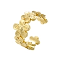 Adjustable golden floral open ring featuring textured five-petal flower patterns - Gold Sunflower Chain