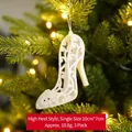 White glitter high heel Christmas ornament set with intricate lace patterns, 3-pack - High Heel Style