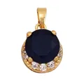 Classic round deep blue gemstone pendant with sparkling halo and gold plated finish - Dark Blue/Round