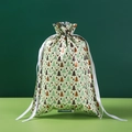 Christmas drawstring gift bag featuring festive green reindeer and pine tree patterns - 29*43cm Forest Elk White Print