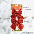 Red glitter Christmas bow set on festive packaging for holiday tree decoration - 2 Pack Red