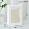 White gift bag with transparent window, braided handles and tag, size 34x24x14cm - Large (34x24x14cm) / White