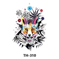 Waterproof temporary tattoo sticker with colorful fox head and geometric flowers, model TH-310 - Th-310 / 210*148mm