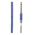 Dual-ended nail extension tool with orange brush and stainless steel spatula in blue finish - Blue