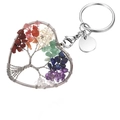 Chakra Tree of Life heart keychain with colorful natural crystal stones on silver wire - Multicolor Heart
