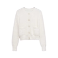 Gilet en maille duveteuse blanche avec col rond, cinq boutons et poches pour femmes - S / Blanc