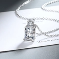 Minimalist geometric sugar cube zircon pendant necklace with rectangle cut clear gemstone - White Zirconia