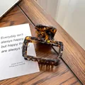 Vintage tortoiseshell acetate hollow square hair claw clip for elegant hairstyles - 6.6cm / Black Coffee