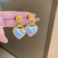 Elegante französische Retro-Goldrosenohrringe mit schimmernden irisierenden Herzanhängern. - Mattgold (98#)