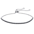 Adjustable S925 sterling silver tennis bracelet with sparkling black round zircons - 2MM Tennis Chain/Black Zircon/Platinum Plated/Slide Adjustable