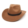 Cappello da cowboy western classico in feltro di lana marrone con nastro nero e fibbia - Cachi
