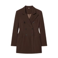 Klassieke donkerbruine double-breasted lange blazer met zes knopen en een reverskraag - XS / koffiekleur