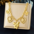 Close-up of gold-plated butterfly and flower pendants on a stainless steel necklace - Hollow Heart and Double Layer Butterfly Style (N3785)