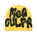 Gelbe Strickmütze mit schwarzem Mea Culpa Jacquard-Schriftzug für Damen im Winter - Gelb