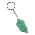 Portachiavi a foglia in agata verde e pietra naturale con catena in metallo argento - Avventurina Verde