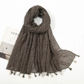Brown cotton linen scarf with floral print and tassels in a lifestyle layout - Xb574-04 / 180*90CM
