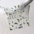 Embossed green leaf and white flower nail stickers TS-3655 for spring manicure art - Spring Greenery (TS-3655)