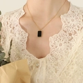 Vintage 18K gold plated titanium necklace with rectangular black shell pendant for women - Gold (Adjustable Long)