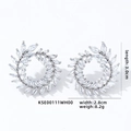 Detailed view showing dimensions of silver wheat leaf earrings with marquise-cut zircons - 3.0cm Round Wreath / Silver (Large Wreath)