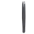 Precision stainless steel slanted eyebrow tweezers in black with anti-slip wave texture - Black - Single