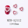 Macro detail of 11x10mm red heart nail art charms with silver metal base and rhinestones - Large Red Rhinestone Heart (AJ112)