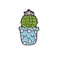 Cartoon cactus plant enamel pin with pink flower and blue polka dot smiling pot - Smiley Blue Pot Cactus (C2016-6)