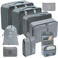 Grey travel organizer set with mesh packing cubes and waterproof storage bags - Digital & Toiletry 9-Piece Set / Gray