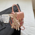 Pink checkered crossbody bag with leather handle and a cute rabbit pendant accessory - Pink Diamond Lattice with Pendant