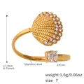 Technical view of shell ring with zircon inlay showing 1.9cm diameter and 1.6g weight - Shell (A753) / Gold