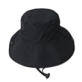 Detail of black wide brim sun hat with side metal vents and adjustable chin strap - 59cm / Black