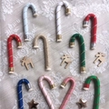 Handcrafted woven Christmas candy cane ornaments with reindeer and star wooden charms - Other Colors