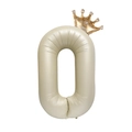 Cream 40-inch number 0 foil balloon with a golden crown for birthday decoration - Cream White Crown Number 0