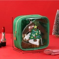 Green Christmas tree embroidery toiletry bag with dimensions of 15cm x 15cm x 6.5cm - Christmas Tree