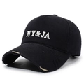 Casquette de baseball vintage noire en coton lavé avec broderie NY&JA et visière usée - Noir