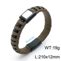 Pulsera de hombre en cuero trenzado verde militar y negro con cierre magnético negro cepillado - Negro