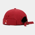 Detail of red dock worker cap with mushroom embroidery and adjustable metal buckle - Adjustable / Burgundy