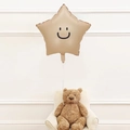 Star-shaped smiley face balloon in beige with a cute teddy bear for party decoration - Star + Smile Sticker / Caramel color