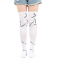 Detail view of white over-the-knee socks with black stitch patterns for cosplay costumes - White/Black Stitch (Socks)